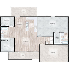 Floor plan for 3 beds, 2 baths, 1500 sqft